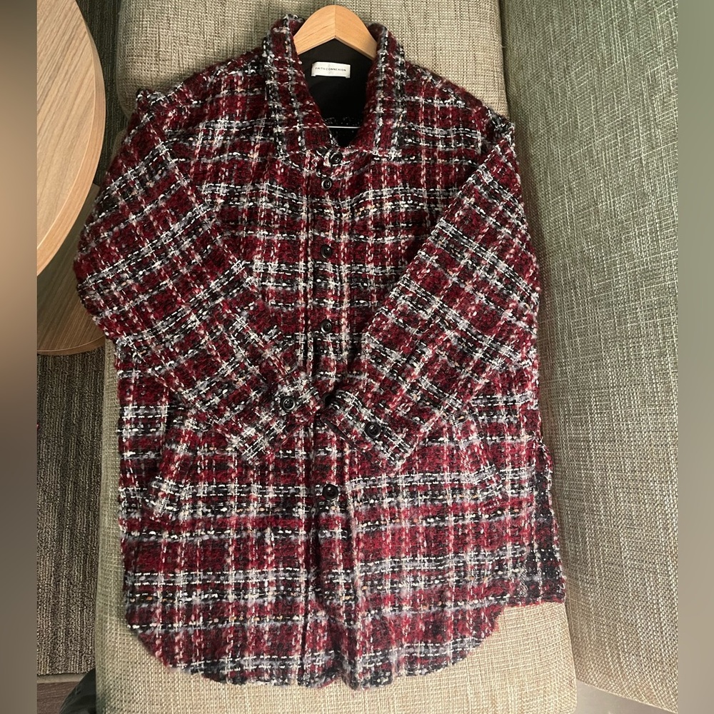 Faith Connexion Black and Red Laced Tweed Overshirt - M jacket shacket